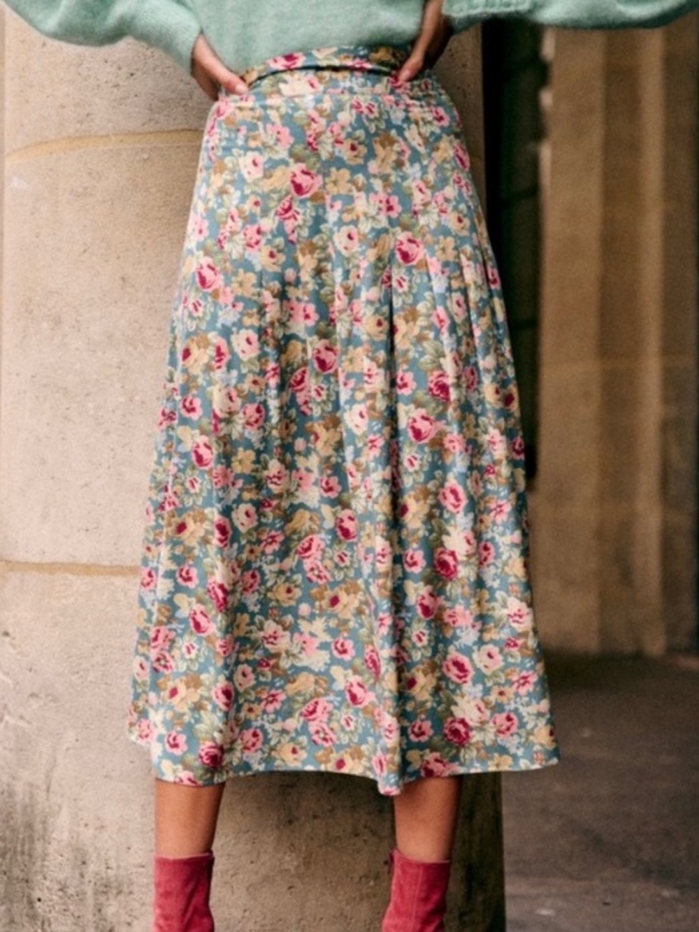 Sezane Jade Floral Midi Skirt